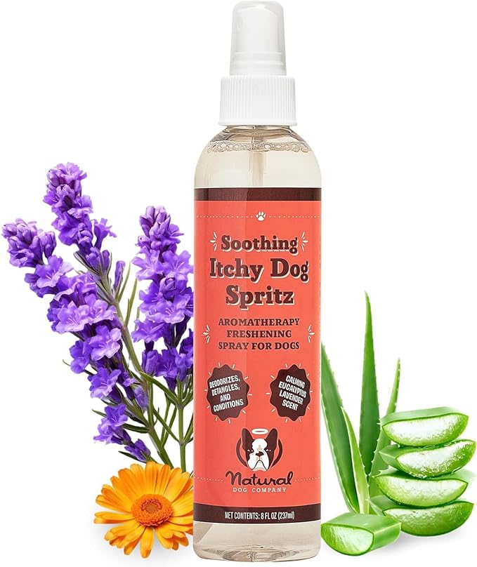 Natural Dog Company Dog Spray for Itchy Skin - 8 oz – Hypoallergenic Deodorizing Spritz with Aloe, Lavender & Calendula – for Itchy Skin, Refresh Coat Between Baths – No Parabens and Alcohol Free