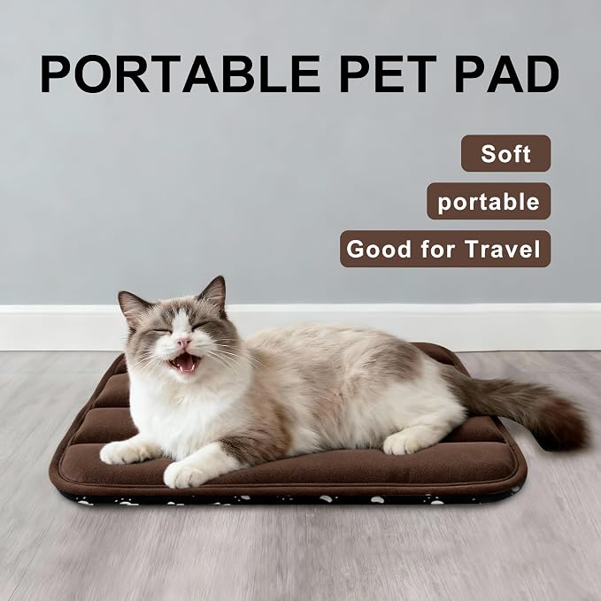 Dog Bed Mat, Reversible Dog Crate Pad with Washable Kennel Mat and Soft Foam, Flat Pet Bed for Dogs & Cats, for Crates Carriers & Travel (Dark Brown, 18" L*12" W*1.5" Th)