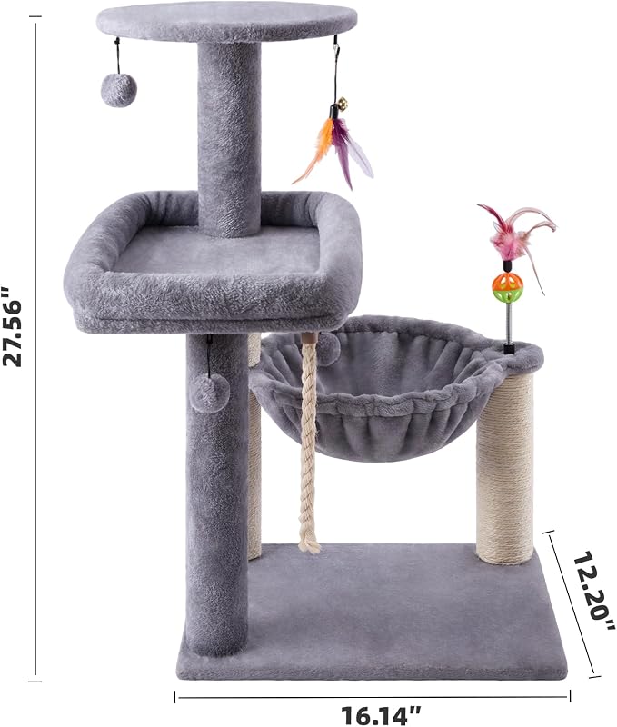 Multi-Level Cat Tree for Indoor Cats, Cat Tree Tower with Big Cat Hammock Indoor Climbing Activity Tower with Scratching Posts, Grey
