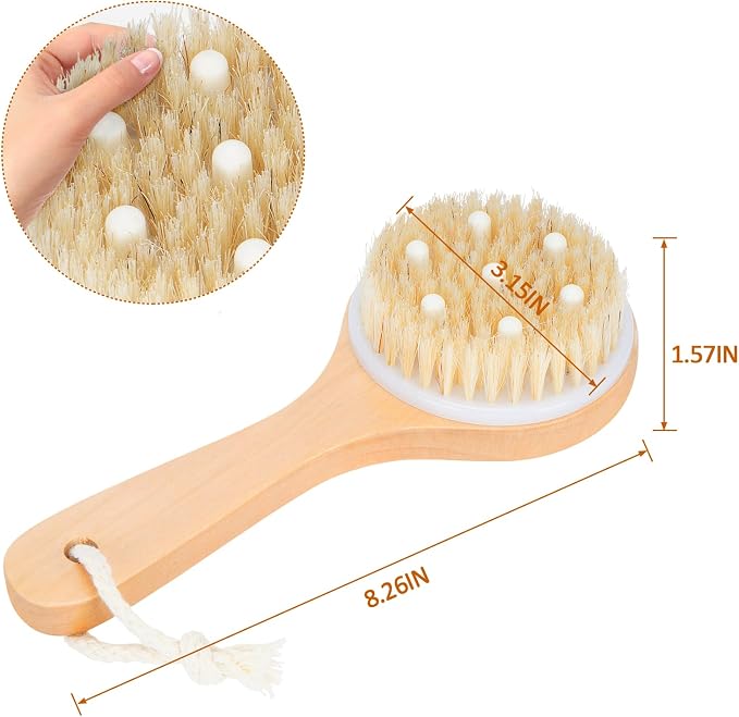 petour Dog Bath Brush Pet Shampoo Handle Bath Brush with Massage Points Dog Grooming/Washing/Massaging Wooden Brush Natural Bristle Dog Brush Removal Loos Hair for Cats Dogs, Beige