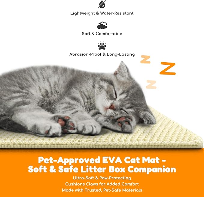 Cat Litter Mat 47"x27",Double Layer EVA Litterbox Mat Cream | Extra Large Honeycomb, Waterproof & non-slip, Odor-free, easy clean, washable durable floor protector,scatter control