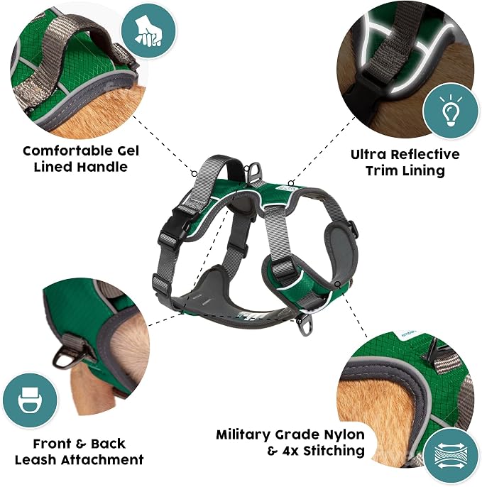 Embark Adventure Medium Dog Harness – No-Pull, Reflective Trim, Military-Grade Nylon, Front Clip with Gel-Lined Handle