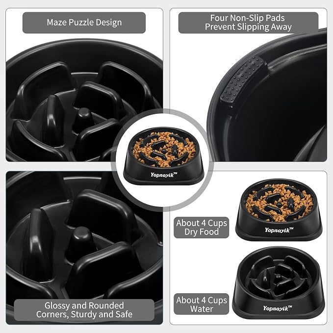 Yopnoyik Slow Feeder Dog Bowls for Healthy Eating, Non-Slip and Anti-Choking Design, Reduces Bloating & Overeating for Large Dogs, Easy to Clean
