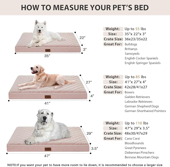 WNPETHOME Orthopedic Waterproof XL Dog Bed for Crate Cozy Sleep | Extra Large Washable Dogs Bed with Removable Cover, Multi-Needle Quilting Dogs XL Crate Bed for Relax , Pink 41x27 Inch