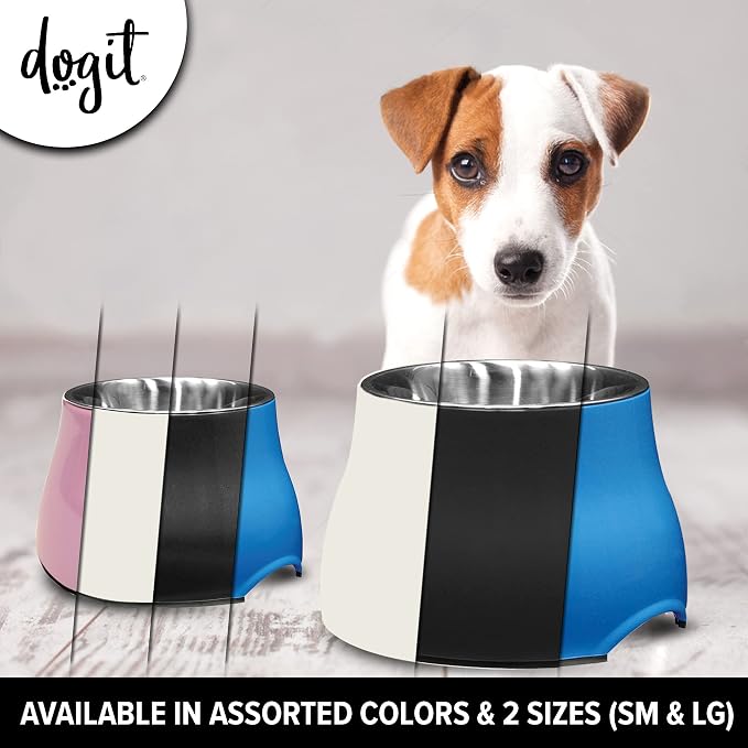 Dogit Elevated Dog Bowl for Large Dogs, White | Stainless Steel Dog Food and Water Bowl