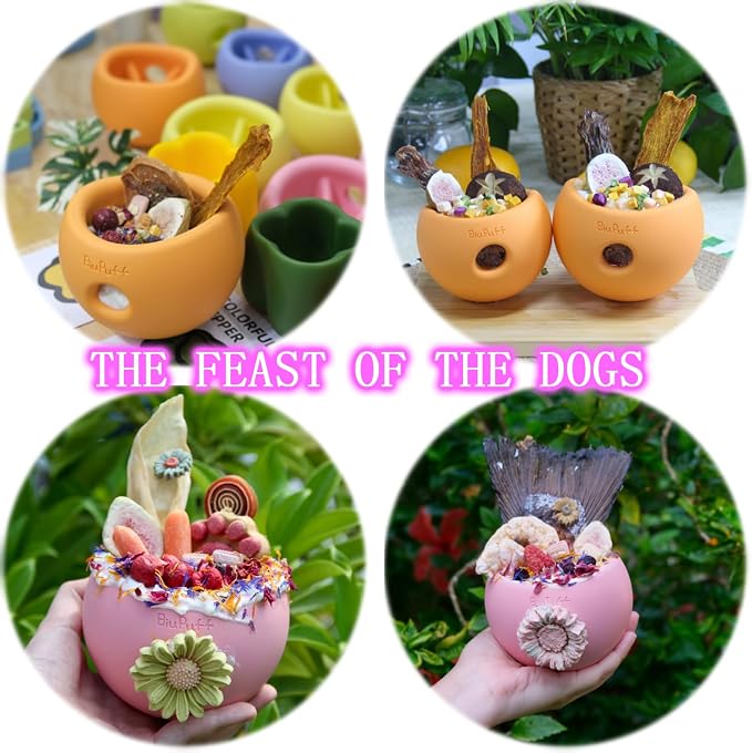 Treat Dispensing Dog Toy & Slow Feeder Bowl, Interactive Puzzle and Mental Toy for Anxiety Relief,Chase Play, and Use as Freezable Lick Bowl (Peach Pink, Small 357g)