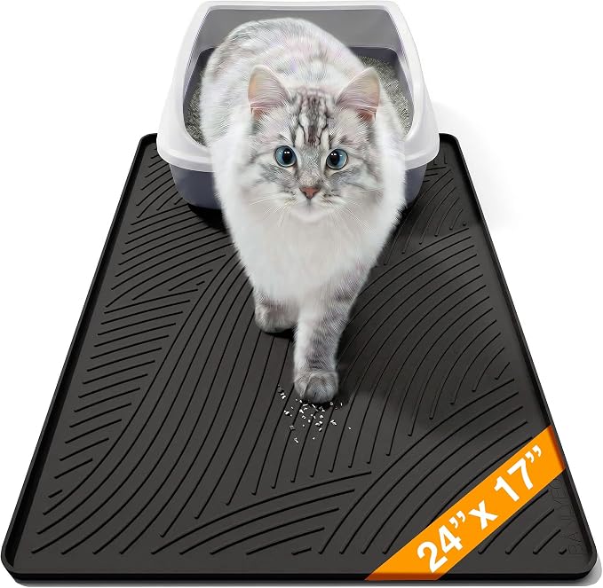 Cat Litter Box Mat - SM Small Medium Size 24 x 17 in, Water Proof, Kitty Litter Trapping Mat, Easy to Clean, Scatter Control, Odorless, Pet Supplies for Indoor Cats, Dark Gray