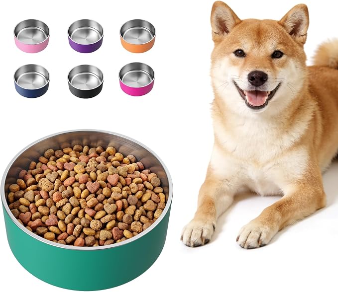 LIHONG Stainless Steel Dog Bowls for Small Medium Sized Dogs Non Slip,Insulated Dog Bowl,Pet Bowl for Food and Water,Rustproof(40oz,Deep Green)