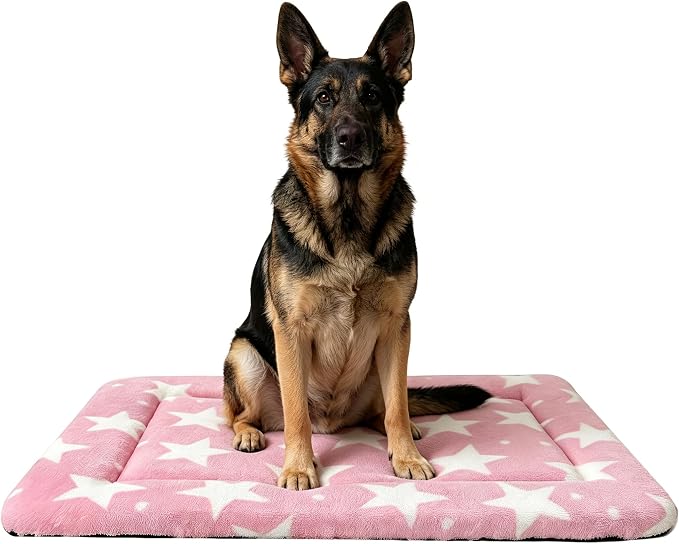 Dog Bed Mat,Reversible & Ultra Soft Kennel Pad-Machine Washable Pet Bed for Dogs & Cats-All-Weather Crate Liner for Crates,Carriers & Travel (Big Star&Pink, 35.0" L x 23.0" W x 1.5" Th)