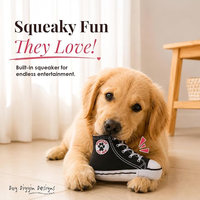 Dog Diggin Designs Dogverse All Paw Sneakers Plush Dog Toy | Luxury-Inspired Parody Designer Sneaker with Squeaker, Soft Plush Fashion Dog Toy – Street-Style Play Essential