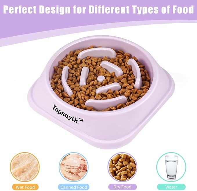 Yopnoyik 2 Pack Slow Feeder Dog Bowls for Healthy Eating, Non-Slip and Anti-Choking Design, Reduces Bloating & Overeating for Large Dogs, Easy to Clean