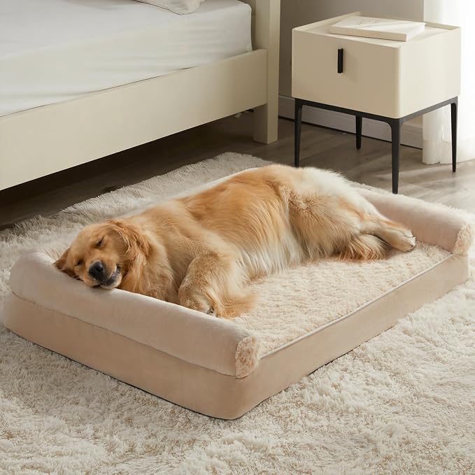 BFPETHOME Orthopedic Washable XXL Dog Bed for Senior Dog Cozy Sleep | Extra Large Waterproof Big Soft Pet Couch Bed for Dogs Relax with Removable Cover Supportive Egg Crate Foam Beige 54x36 Inch