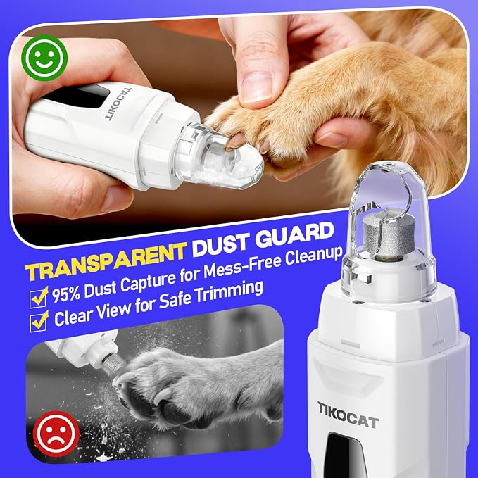 Whisper-Quiet Dog Nail Grinder, 50% More Powerful 6-Speed Pet Nail Trimmer with LED Display & 4 LED Lights, 3 Grinding Bits, No Over-Cutting, Stress-Free Grooming for Dogs, Cats & All Sensitive Pets