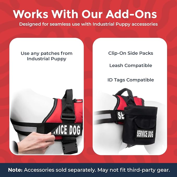 Industrial Puppy Service Dog Vest Harness - Durable & Adjustable Vest for Dog with Reflective Straps, Removable Patches, 50 ADA Cards, Handle & D-Ring, Travel and Daily Use, (Bright Red, XL 30"-39")