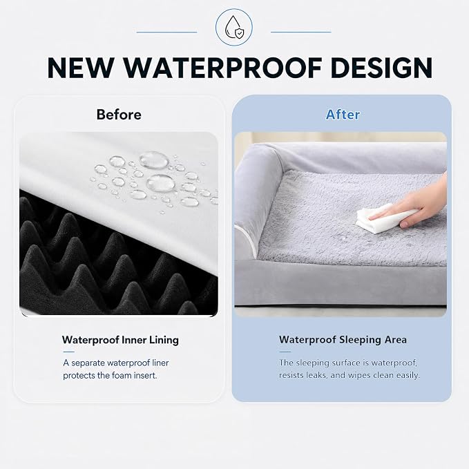 WESTERN HOME Large Dog Bed, Orthopedic Dog Beds for Senior Dogs, Waterproof XXL Pet Beds with Washable Removable Cover, Extra Large Soft Nonskid Bottom Pet Sofa Couch, 50in, Grey