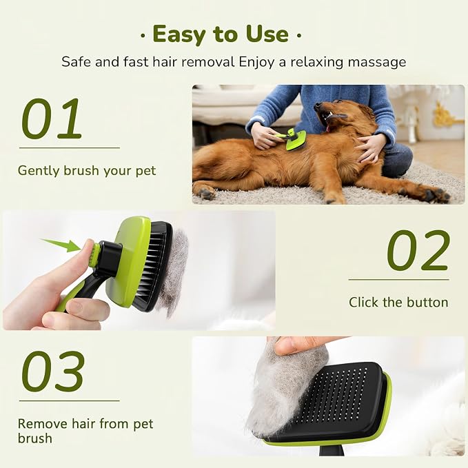 Pecute Skin Friendly Self-Cleaning Slicker Brush for Dog & Cat Shedding | 1 click clean, Lightweight, Undercoat hair removal, For short/long/double/white coats