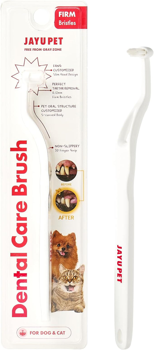 JAYU PET Dental Care Brush, Firm Bristles, 1ea | Resilient Dog Toothbrush, Cat Toothbrush, Tartar & Plaque Removal, Horizontal Head, S-Curved Body