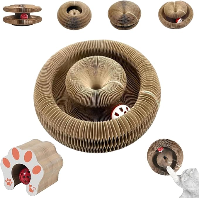 Kitty Curls Cat Toy,Cardboard Cat Scratcher,Magic Organ Cat Toy,Foldable Recyclable Cat Accordion Toy for Indoor Cat Playing,Interactive Scratch Pad with Toy Ball(1pc)