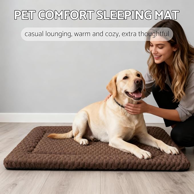 Dog Bed Mat - Dog Crate Pad - Reversible Mat for Pet Comfort - Soft Bed Crate Pads for All Seasons - Durable, Machine Washable Mat for Crates, Travel, and Home (Dark Brown, 35" L*23" W*1.5" Th)