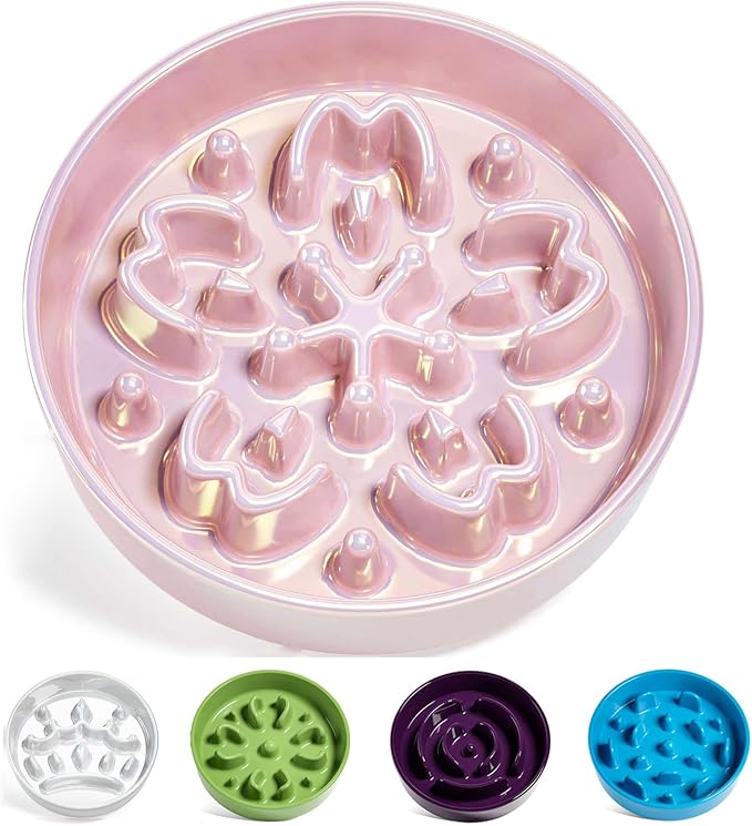 LE TAUCI Ceramic Slow Feeder Dog Bowls Small Breed, 0.6 Cups Dog Food Dish for Fast Eaters, Puzzle Bowl for Small Dogs and Cats,Sakura Pink