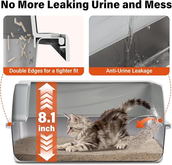 Stainless Steel Litter Box with Lid,Low Entry Cat Litter Box | Metal Kitty Litter Box with Scoop and Mat,Kitten Litterbox for Small to Medium Cats,Non-Stick,Odor-Free,Easy to Clean