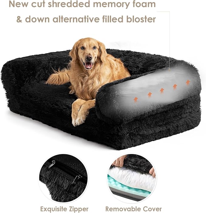 EHEYCIGA Foldable Human Dog Bed, 72"x44"x11" Orthopedic Memory Foam Human Sized Dog Bed, Waterproof Pet Bed for People, Faux Fur Pet Couch for Adult with Non-Slip Bottom, Black