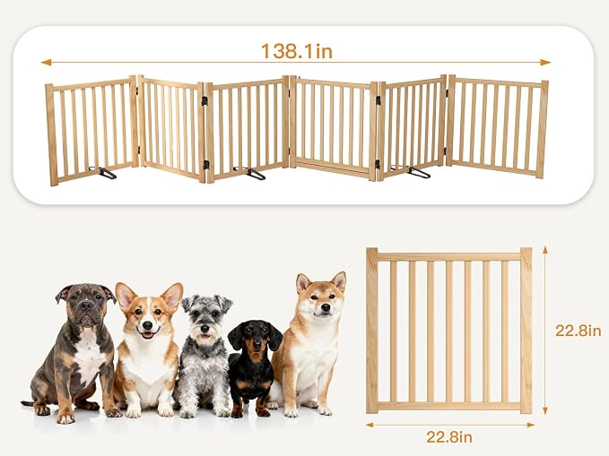 YOCAN Non-Painted Wooden Freestanding Dog Gates with Door for The House,Doorways, Stairs,Wood Dog Fences Indoor Pet Gate,Step Over Fence-6 Panel H:23"