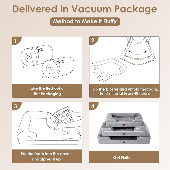 EHEYCIGA Orthopedic Dog Beds for Extra Large Dogs 44x32Inch, Polyurethane Foam XL Pet Bed with Sides, Non-Slip and Egg-Crate Foam Big Dog Couch Bed with Washable Removable Cover, Grey