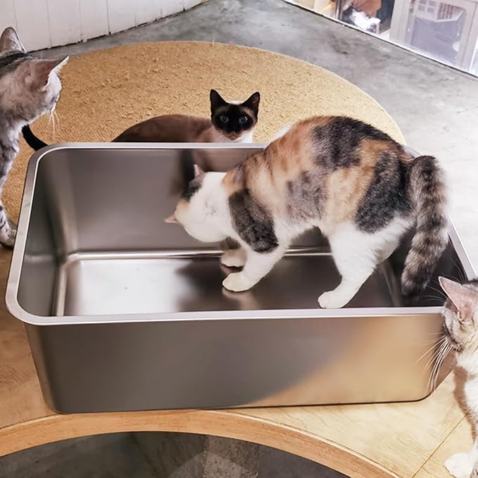 LIHONG Stainless Steel Cat Litter Box,Extra Large Metal Litter Box for Big Cats Kitty Rabbits,No Smell,Non Stick,Easy to Clean(24" Lx16 Wx8 H,XL)