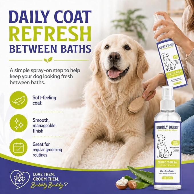 Pet Itch Relief Spray for Dogs, Aloe & Shea Butter Dog Coat Spray with Colloidal Oatmeal, Jojoba Oil & Vitamin E, pH Balanced Anti-Itch Coat Care, Aloe Scent, 8 fl oz