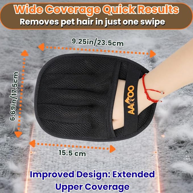 Pet Hair Removal Glove for Cats & Dogs with Silicone Pet Toothbrush – Reusable Magic Brush – Five-Finger Electrostatic Pet Hair Remover Glove for Laundry, Couch, Carpet & Car Seat