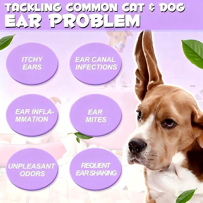 Dog Ear Drops for Infection, Vet-Recommended Dog Ear Cleaner Solution Ear Infection Treatment for Dogs & Cats, Soothe Itchy Inflamed Ears, Gently Remove Debris Wax Buildup & Eliminate Odor, 4 fl oz