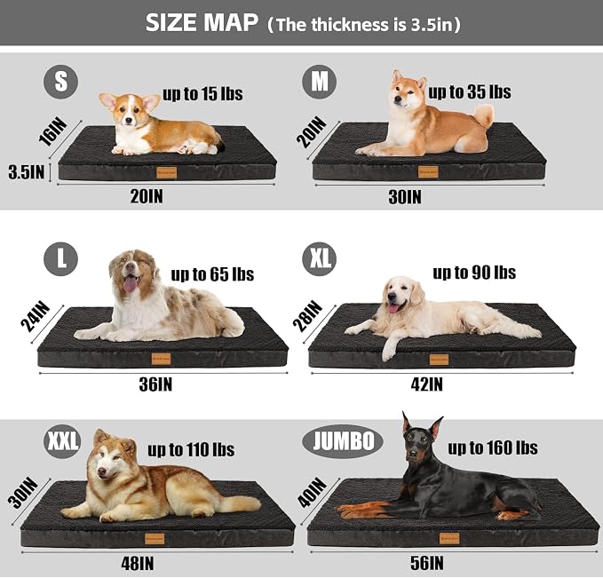 Patas Lague Orthopedic Large Dog Bed Washable Pet Sofa Mat 56''X40'' Black | Egg-Crate Foam Dog Couch For Large Sized Dogs, Waterproof Removable Cover, Soft Pet Crate Bed With Nonskid Bottom