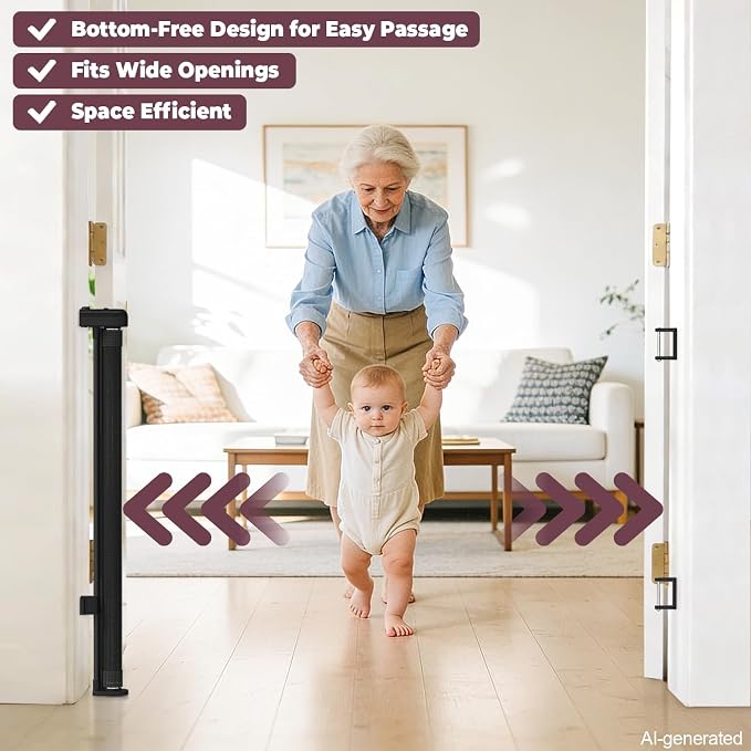 Retractable Baby Gates for Doorways, 58" Extra Wide Mesh Child Dog Gate for Stairs, 34" Tall Toddler Pet Gate Indoor and Outdoor, Easy Install, Essential for Home Safety, Black