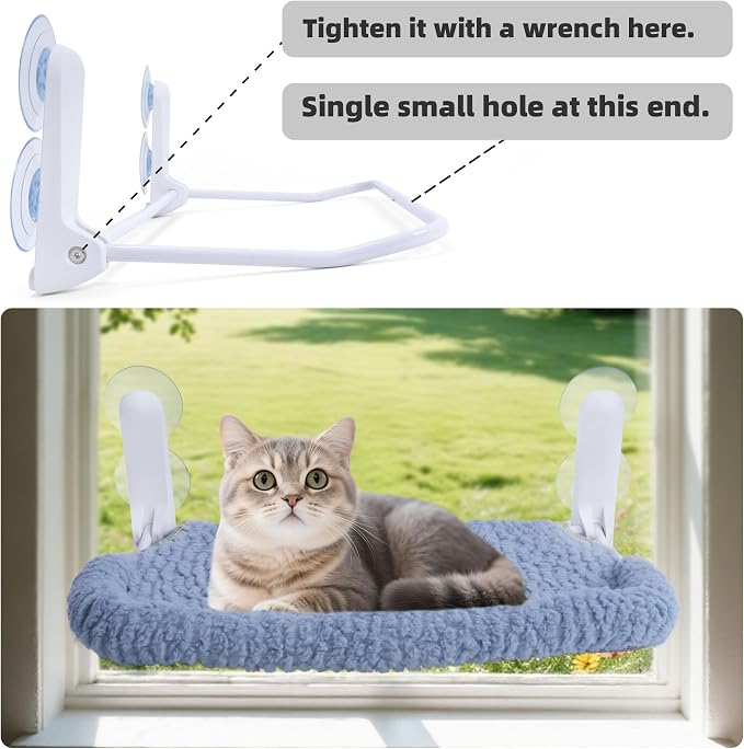 AIWIKIDE Cat Window Perch with Cushion Rim, Easy Install Bracket, Portable Wall Hammock for Indoor Cat, Light Blue
