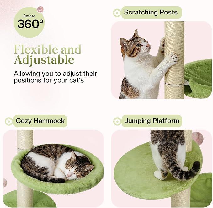 2 Ways Cat Window Perch, Flower Window Perch for Cats Inside with Hammock & Jumping Paltform, Cats Window Bed with Tall Sisal Scratching Post, Cat Hammock for Windows with 2 Strengthened Suction Cups