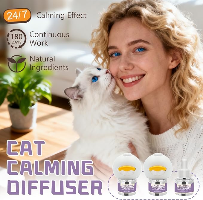 Cat Pheromone Calming Diffuser Kit 8 in 1 Calm Kit 2 Plug in + 6 Refills | 180 Days Supply Helps Reduce Stress-Related Behaviors Like Urine Spraying, Hiding, Scratching, Hissing