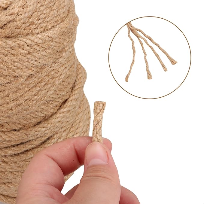 ASelected Rope 50m x 6mm Natural Jute Rope Sisal Rope for Cat Scratcher Garden Bundling, Repair Cat Tree(Brown)