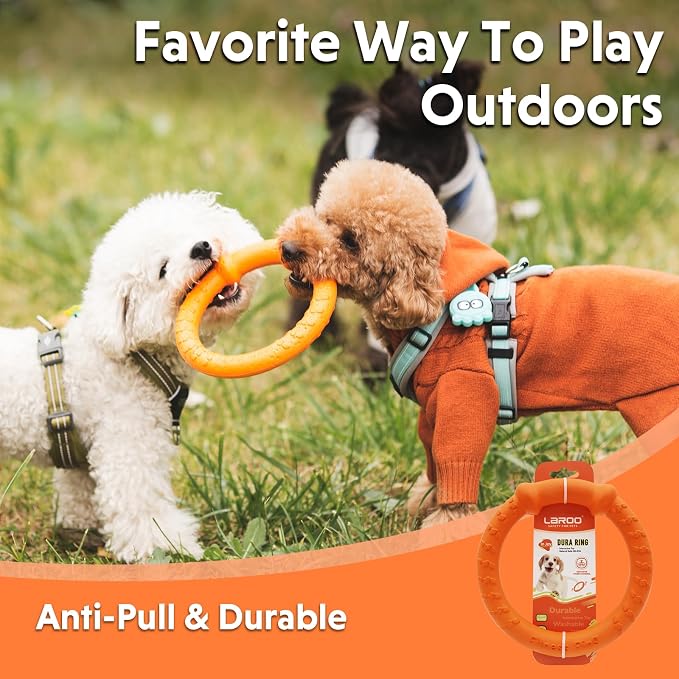LaRoo Dog Ring Toy, Durable Soft Flying Disc, Floatable Dog Chew Ring for Puppy & Small Dogs, Interactive Tug of War & Fetch Toy for Outdoor Training, Teeth Cleaning & Exercise