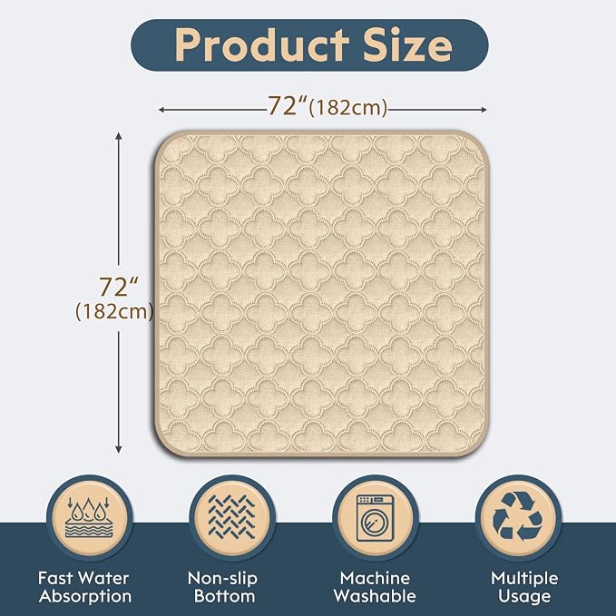 FunFurry Washable Pee Pads for Dogs - 1 Pack Reusable Pee Pads，Waterproof Puppy Pads，Pet Training Pads，Super Absorbent with Dog Paw Shape Non-Slip Backing (Cream, 72" X 72" - 1 Pack)