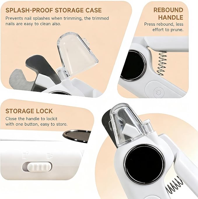 2-in-1 Dogs Cats Nail Electric Clipper & Grinder Quiet, Pet Nail Trimmers | Electric Nail Clippers with Light for Large Medium Small Dog & Cat, 3 Speed Grinder Nail Clipping Safety Guard Rechargeable