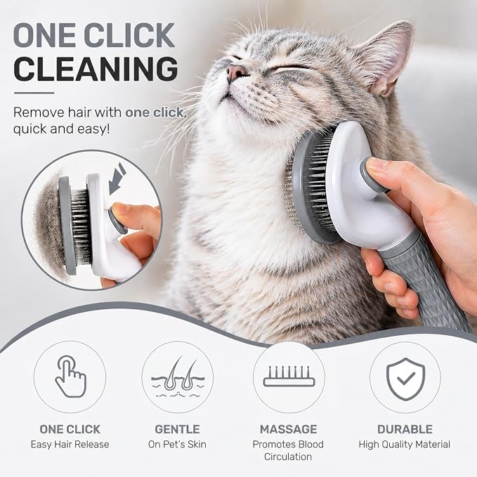 Pet Grooming Deshedding Brush, Self-Cleaning Massaging Brush for Dogs and Cats, Short and Long Hair (Rray)