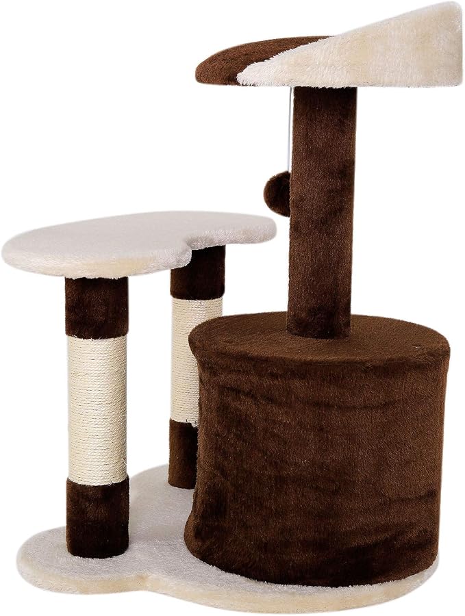 lionto Scratching Tree for Cats with cave & Plush Ball, Height 25,6 in, Medium-Sized cat Tree with Robust sisal & Plush, Cozy Lying Area & cave, Suitable for Small and Large Cats, Brown/Beige