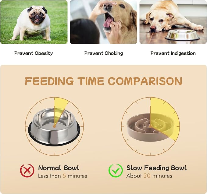 Havniva 6.1” Raised Slow Feeder Dog Bowls Set, 0.9 Cups Ceramic Slow Feeder Dog Bowl and 6.1” Dog Water Bowl with Elevated Wooden Stand Puzzle Dog Food Bowl for Small Dogs Anti-Gulping & Anti-Choking