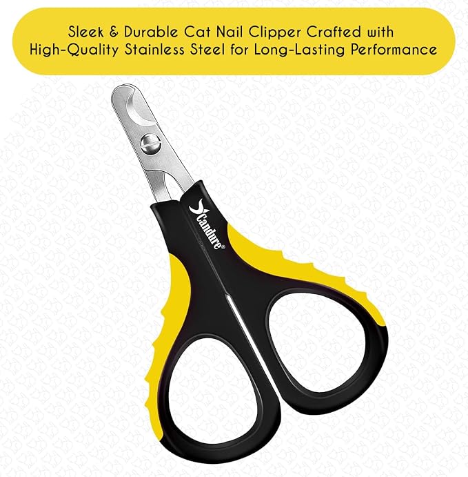 Candure Cat Nail Clipper Stainless Steel Cat Claw Trimmers for Rabbits, Guinea Pigs, Birds, Puppies, Kittens and Small Animals Pet Nail Clipper for Professional and Home Use (Yellow)