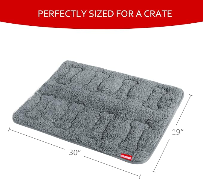 Dog Bed Crate Mat(30" X 19") 2 Pack, Soft Plush Dog Bed Pad | Machine Washable Sleeping Mat with Anti Slip Bottom, Grey