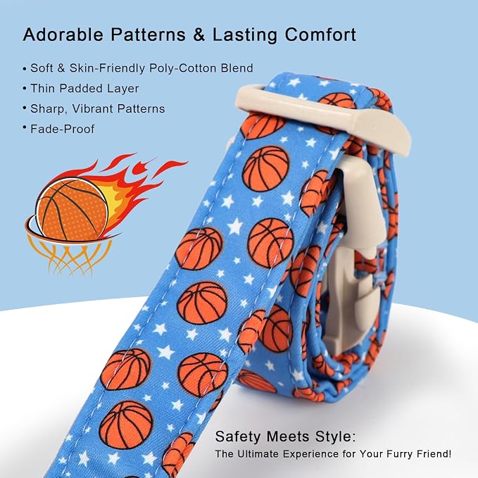 Basketball Dog Collar, Cute Boy Dog Collars for Giant Large Dogs - Blue Sports Themed Cotton Male Dogs Collar, Soft Adjustable Daily Pet Collars with Quick Release Buckle XL