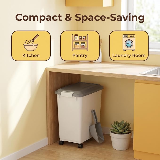 30 Lbs Airtight Pet Food Storage Container with Scoop Dog Cat Food Bin | dog food container airtight;cat food storage bin airtight;apartment pet food storage;