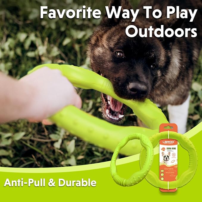 LaRoo Dog Chew Toy Ring 8.6 Inch,Floating Fetch Flying DiscInteractive Tug of War Toy for Dogs,Waterproof Lightweight Outdoor Dog Play Toy for Medium Dogs(Green)
