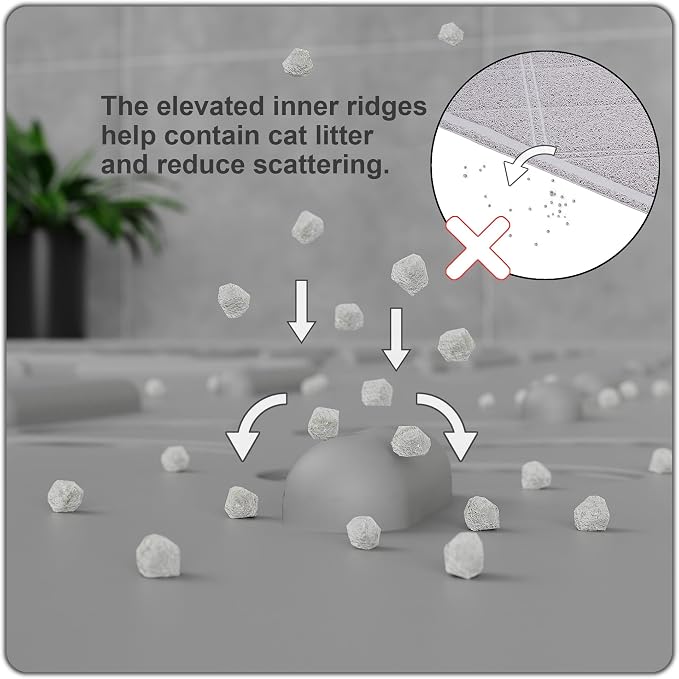 OHMO Cat Litter Mat, 23.5x16 Silicone Trapping Mat Grey | for Kitty Litter Box, Easy Clean, BPA Free Rubber, Center Litter Collection, Easy Pour-Back, Waterproof, Odor-Resistant